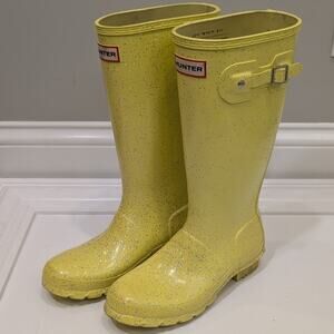 Hunter Kids Original Giant Glitter Wellington Boots Illuninating Yellow - Size 6